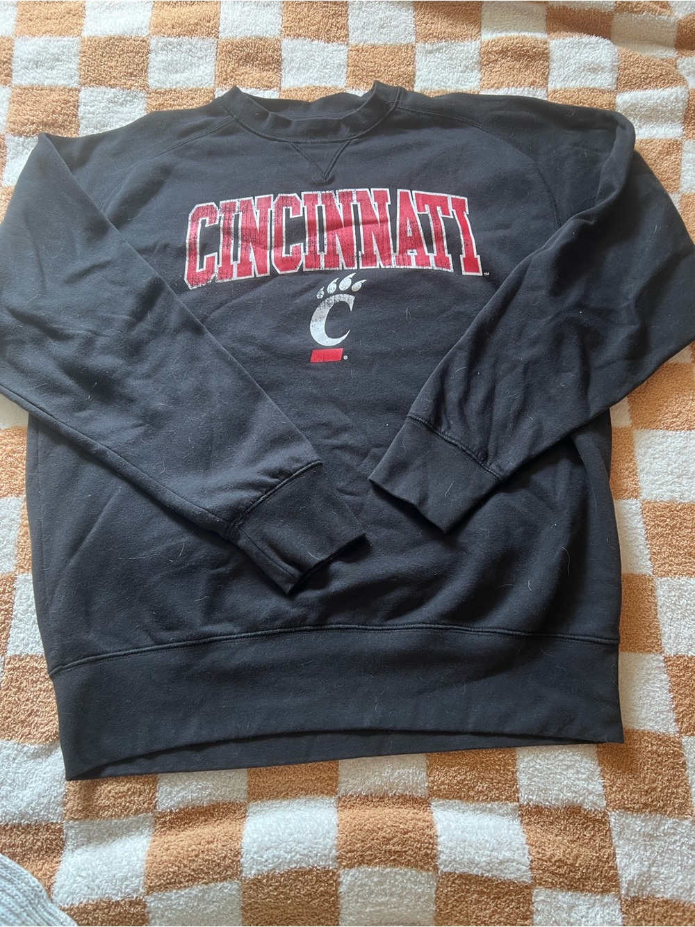 Knights Apparel Black Crewneck Sweatshirt with Red Bearcats Logo